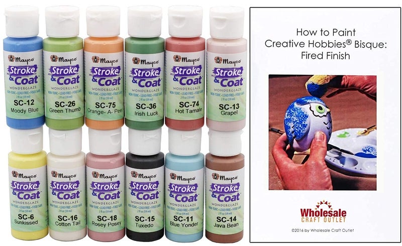 Creative Hobbies Mayco Stroke and Coat Glaze for Ceramics Kit 1 | 12 Assorted 2 oz Jars with How to Paint Pottery Book - Image 2